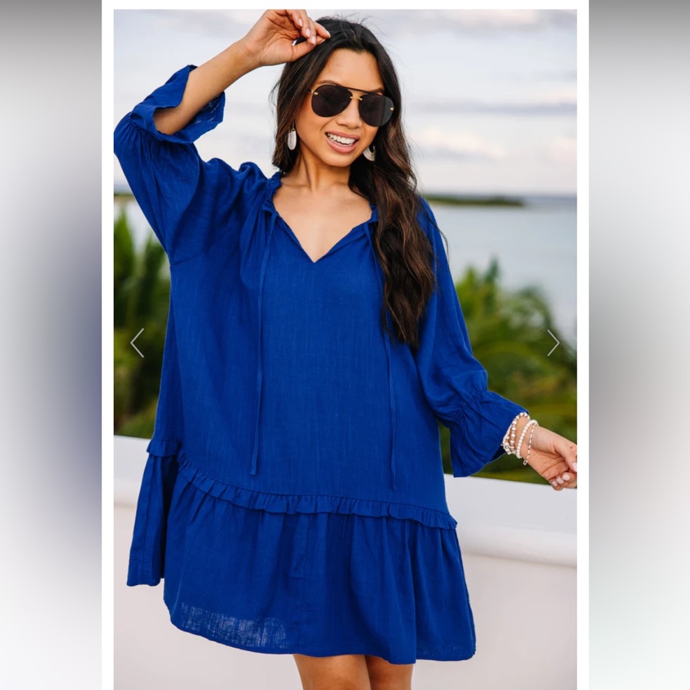 Ocean Blue Linen Dress - “Always in the Lead” by the Mint Julep Boutique